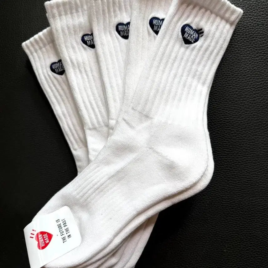 [BUNJANG] Human Made Blue Heart Logo White Socks (5-Pack) / 휴먼메이드 블루하트 로고 흰색 양말 5족세트 이중쿠션