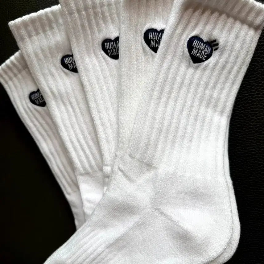 [BUNJANG] Human Made Blue Heart Logo White Socks (5-Pack) / 휴먼메이드 블루하트 로고 흰색 양말 5족세트 이중쿠션