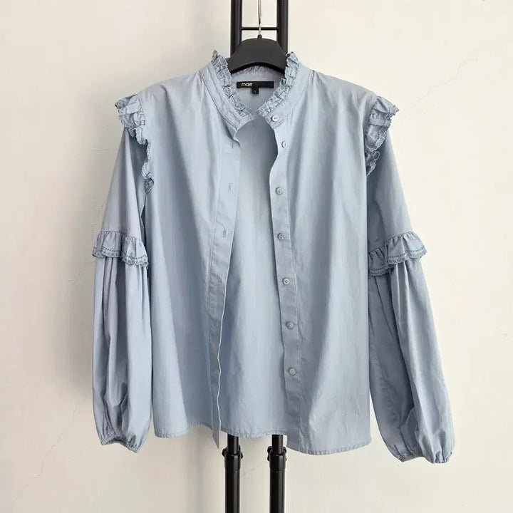 [BUNJANG] Maje Ruffled Blue Shirt / 정품 마쥬 MAJE 프릴 블루 셔츠