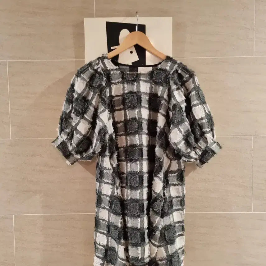 [BUNJANG] Checkered Puff Blouse &amp; Dress / 체크 퍼프 블라우스및 원핏