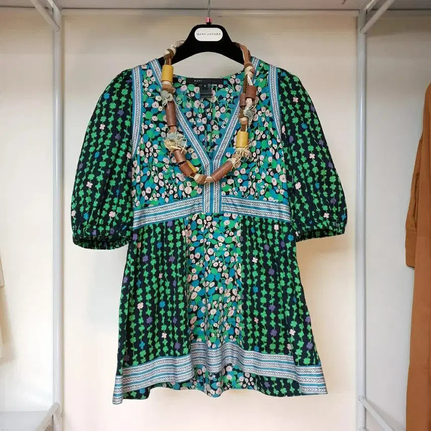 [BUNJANG] Marc Jacobs Collection Line Sheer Cotton Multi Clover Pattern Tunic Blouse / 명품 마크제이콥스 컬렉션라인 시어코튼 멀티 클로버패턴 튜닉 블라우스