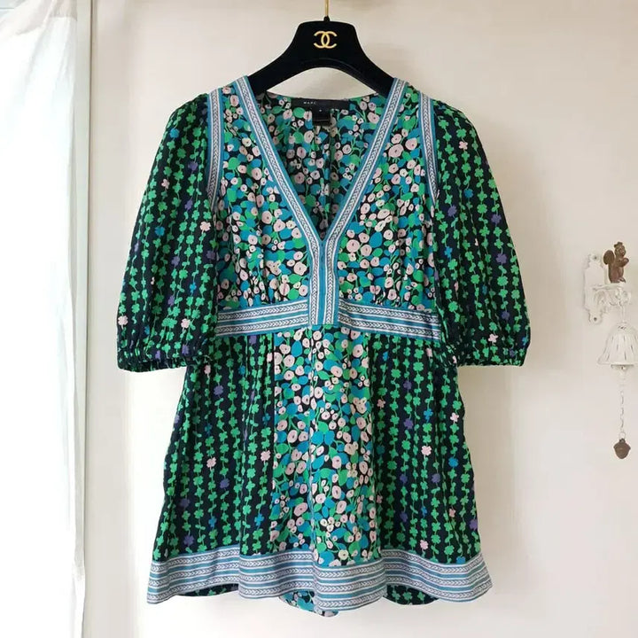 [BUNJANG] Marc Jacobs Collection Line Sheer Cotton Multi Clover Pattern Tunic Blouse / 명품 마크제이콥스 컬렉션라인 시어코튼 멀티 클로버패턴 튜닉 블라우스