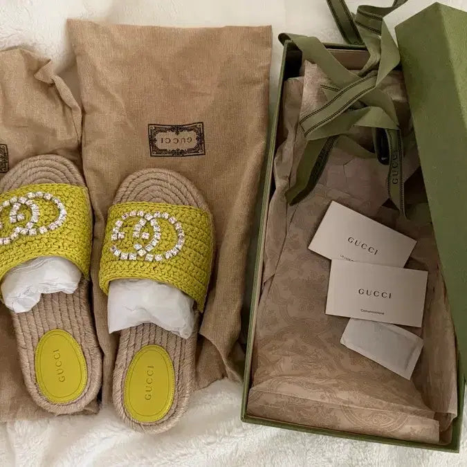 [BUNJANG] Gucci Espadrille Slippers Lime / 구찌 에스파듀 슬리퍼 라임