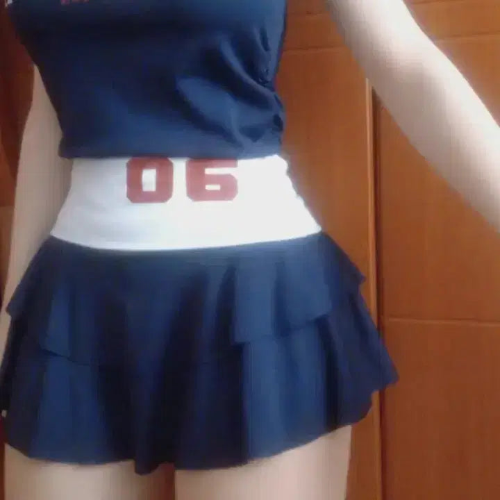 [BUNJANG] American College Style Two-Piece Set / 투피스 반팔 스커트 세트 아메리칸 코스프레 옷