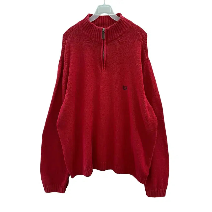 [BUNJANG] XXL CHAPS Red Knit Half-Zip Sweatshirt / [XXL] 챕스 레드 니트 반집업