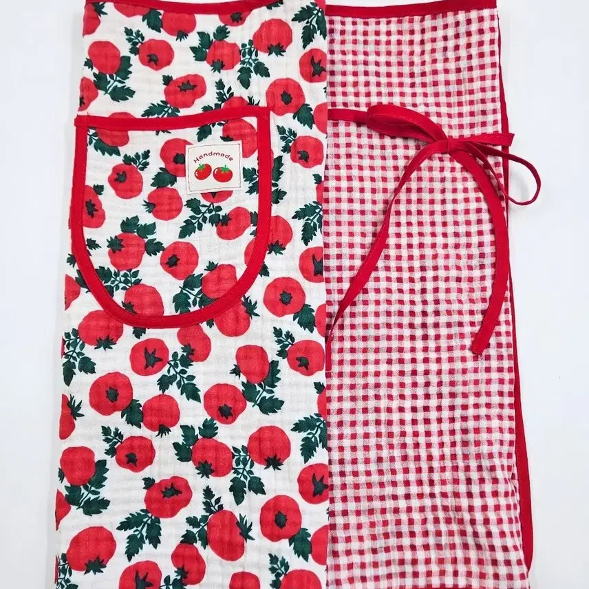 [BUNJANG] Double-Sided Tomato Print Waist Apron / 토마토 허리 앞치마