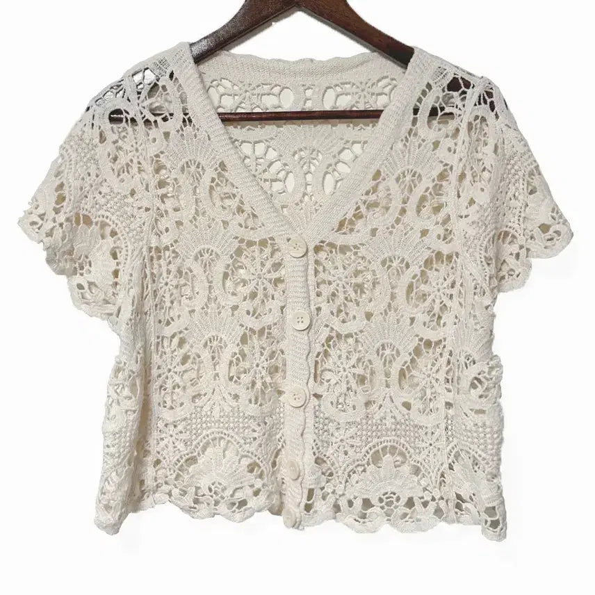 [SOLD OUT] 일본빈티지 그물뜨개 크로셰크로쉐 반팔가디건 모리걸하구미룩갸루y2k 히피