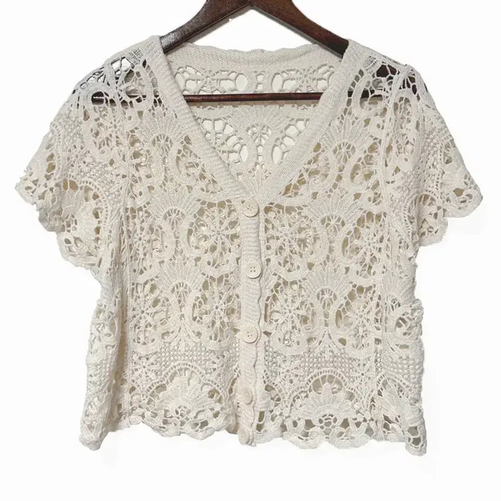 [SOLD OUT] 일본빈티지 그물뜨개 크로셰크로쉐 반팔가디건 모리걸하구미룩갸루y2k 히피