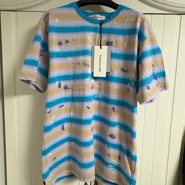 [BUNJANG] Andersson Bell Unisex Gradient Stripe Splatter Print T-shirt / [S] 앤더슨벨 유니섹스 그라데이션 스트라이프 스플래터 프린트 티셔츠