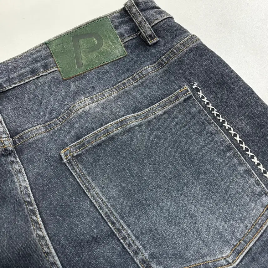 [BUNJANG] Panicale Embroidered Stitch Washed Denim Jeans / 빠니깔레 자수 스티치 스판 워시드 데님팬츠 청바지
