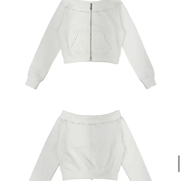 [BUNJANG] QUTY Studded Off-Shoulder Zip-Up White Top / 큐리티 STUDDED OFF-SHOULDER ZIP- UP_White