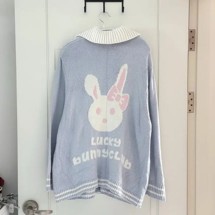 [BUNJANG] H&amp;M Rabbit Embroidered Blue Cardigan / H&amp;M 토끼 자수 블루 가디건