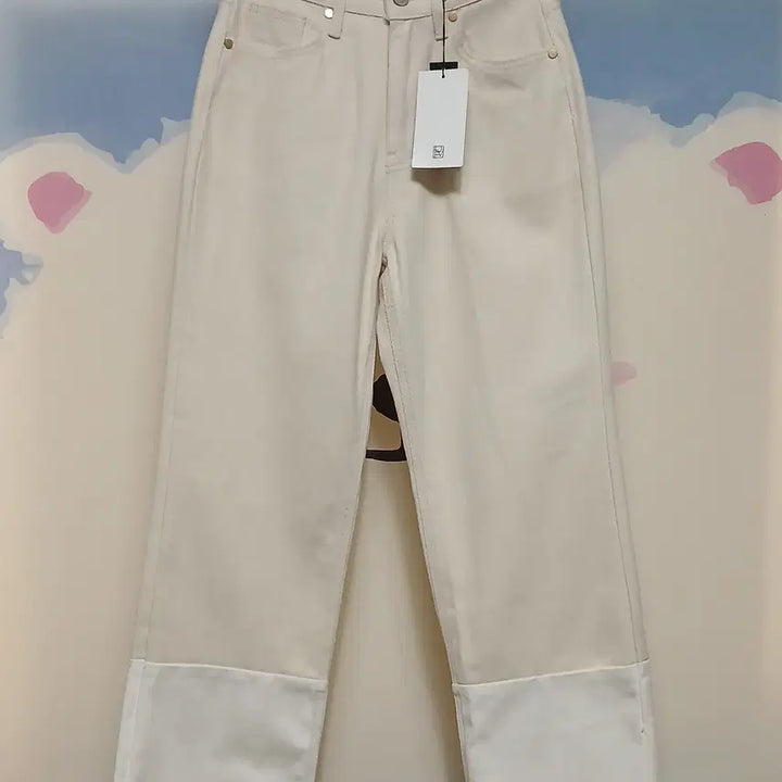 [BUNJANG] Flowjin Cream Wide Denim Pants / (S) 플로우진 크롭 크림 와이드 데님 팬츠