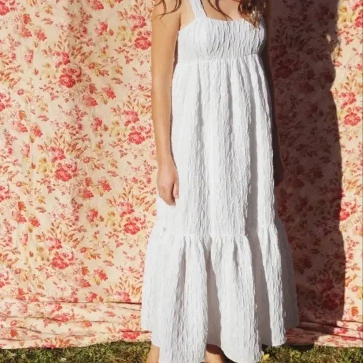 [BUNJANG] Zara White Embossed Long Dress / 화이트 엠보싱 롱 원피스 자라롱원피스