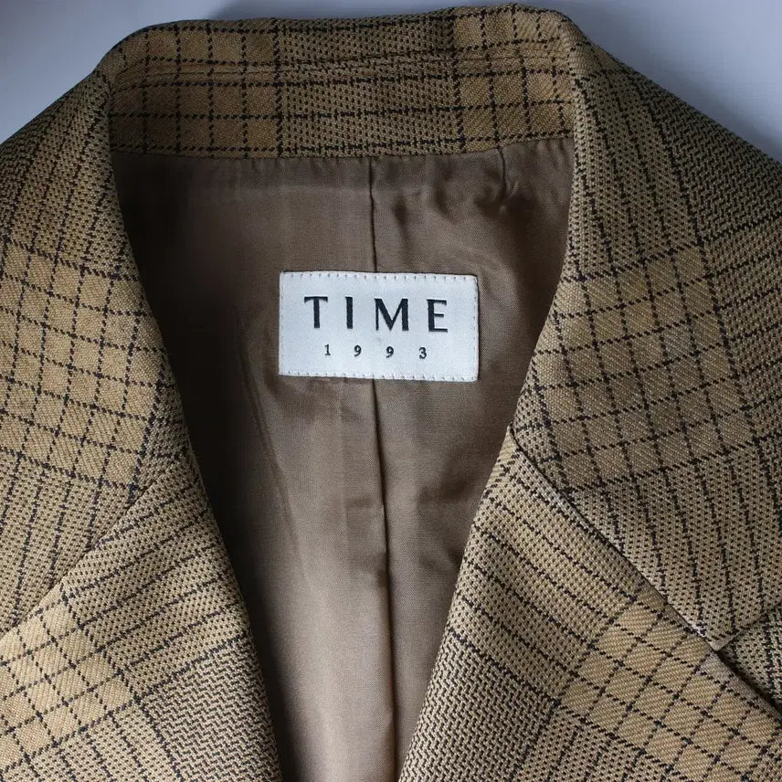 [BUNJANG] Time Check Pattern Crop Blazer Jacket Beige / 타임 체크 패턴 크롭 블레이저 재킷 베이지