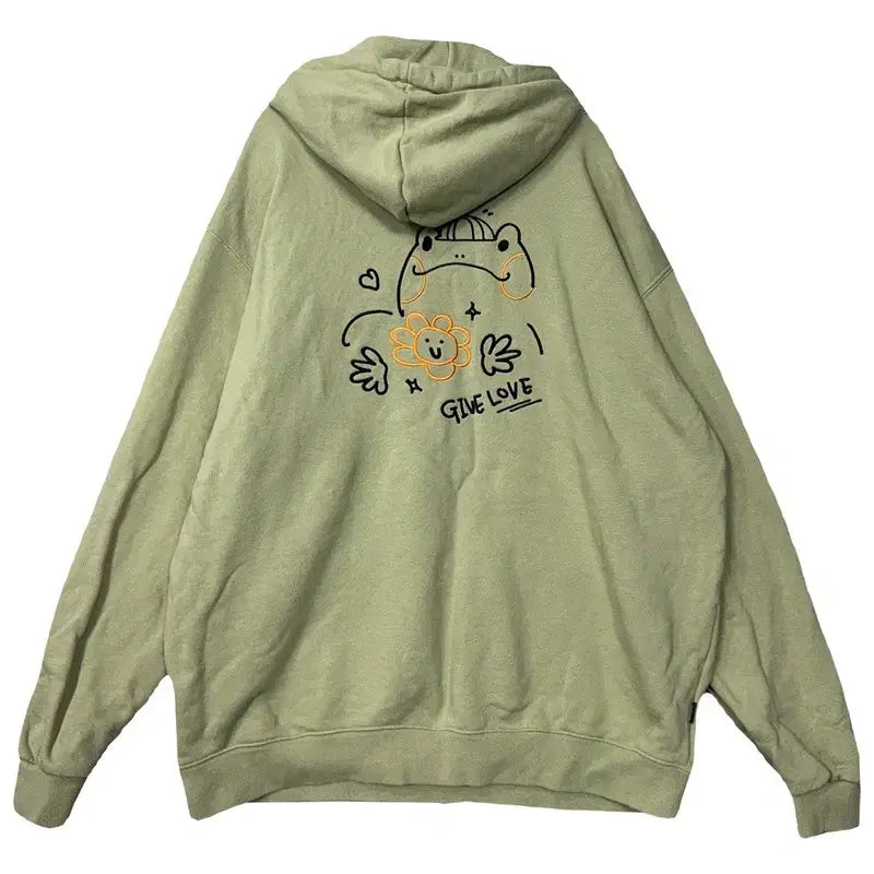 [BUNJANG] Compagno Printed Light Green Hoodie L / 꼼파뇨 프린팅 라이트 그린 후드티 L