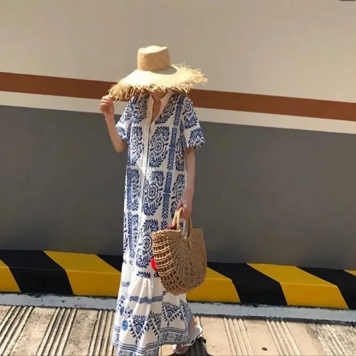 [BUNJANG] Ethnic Pattern Long Dress / 에스닉 패턴 롱 원피스 엔틱롱원피스 수입원피스