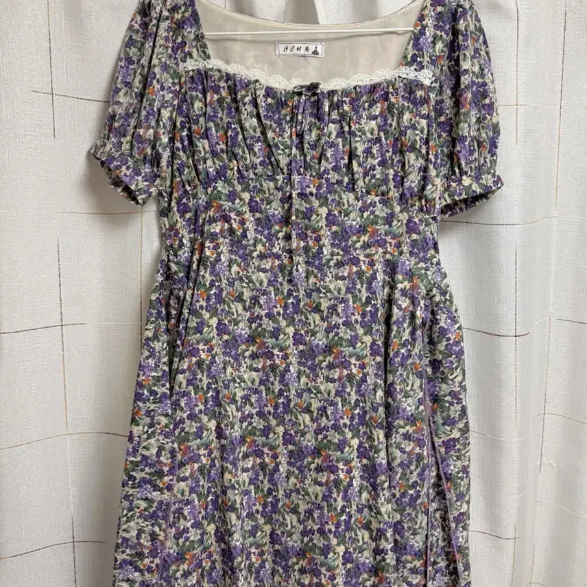 [BUNJANG] Floral Pattern Purple Mini Dress / 플라워 패턴 퍼플 반팔 미니 원피스