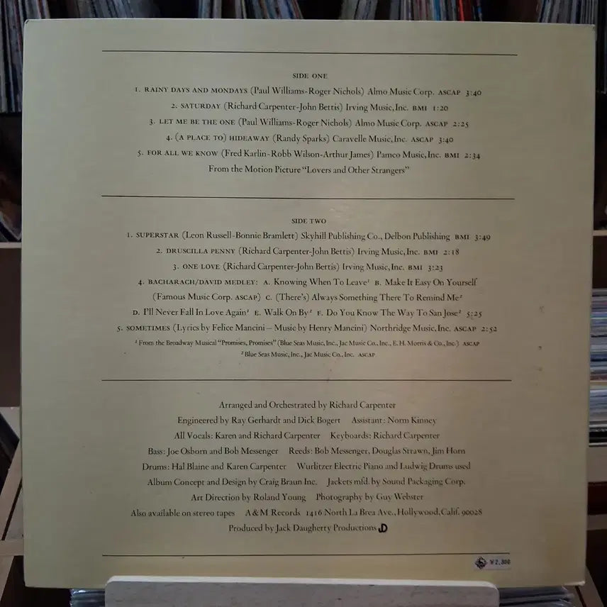 [SOLD OUT] 브로마이드 Carpenters 카펜터즈  LP