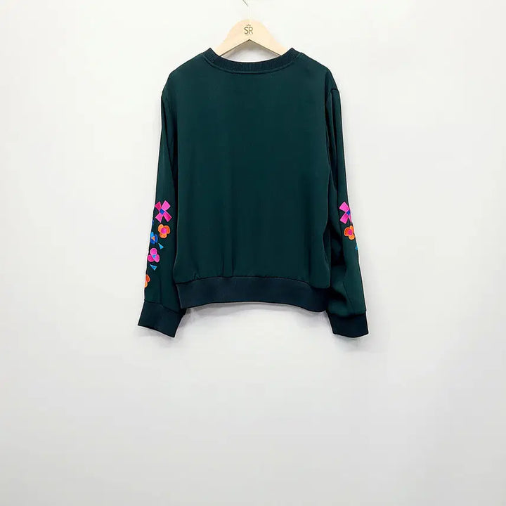 [BUNJANG] Lucky Chouette Floral Embroidered Blouse / 럭키슈에뜨 정품 소매 꽃자수 맨투맨 블라우스 카키 FREE