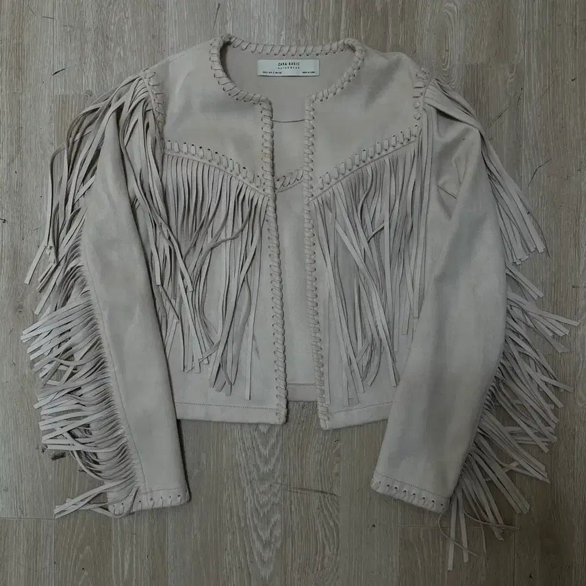 [SOLD OUT] 자라 베이직 프린지 크롭 스웨이드 자켓 S/90