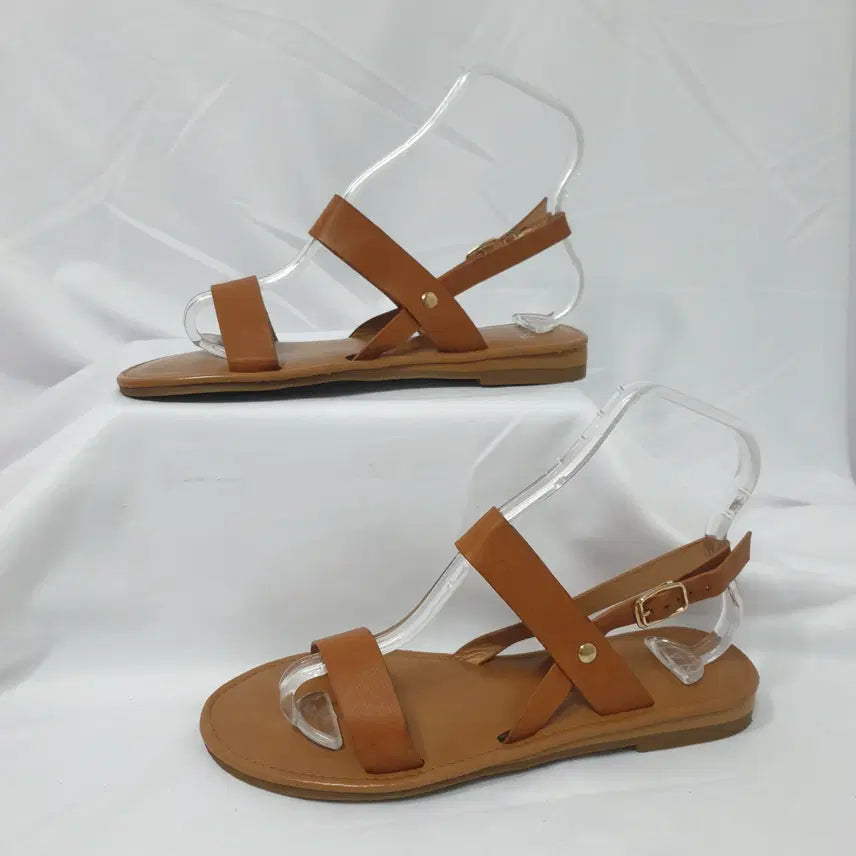 [BUNJANG] Vintage Hasuh Brown Flat Sandals / 빈티지하서 240 나인 백 스트랩 플랫 샌들 브라운 슬리퍼