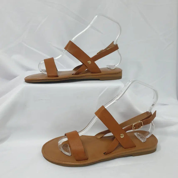 [BUNJANG] Vintage Hasuh Brown Flat Sandals / 빈티지하서 240 나인 백 스트랩 플랫 샌들 브라운 슬리퍼