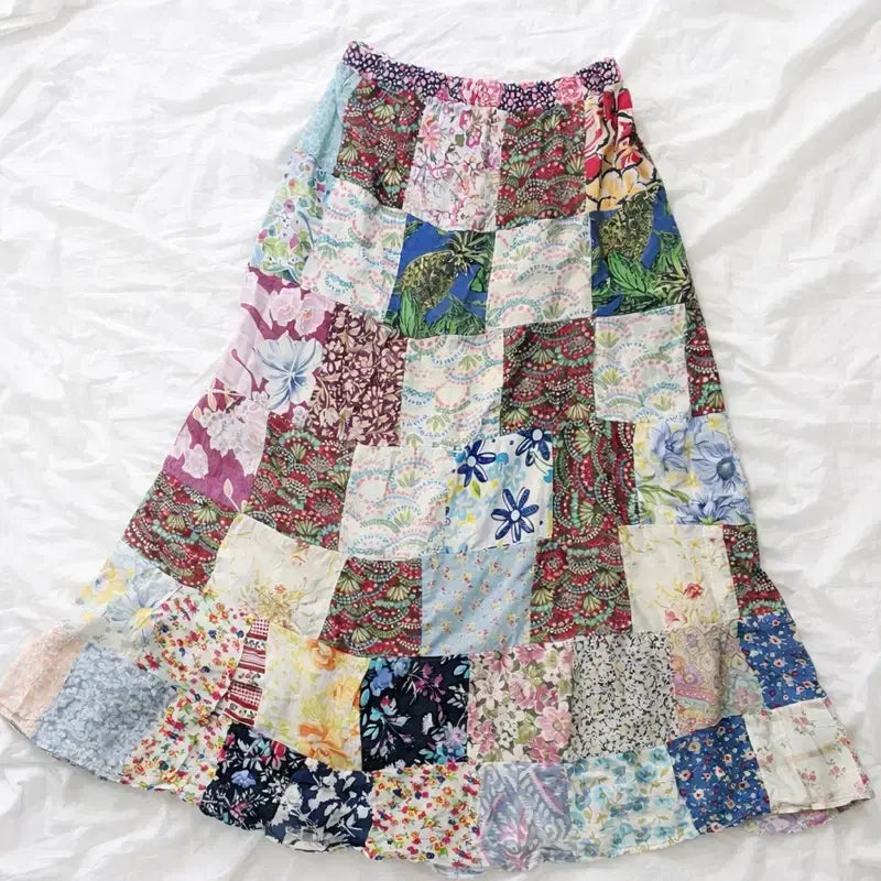 [SOLD OUT] 패치워크 롱 스커트 플라워 패턴 모리걸