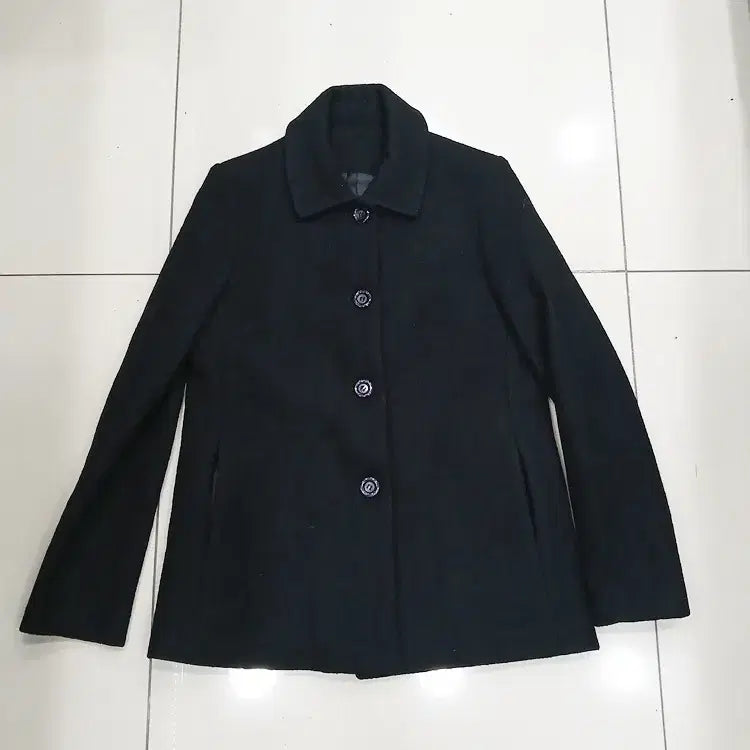 [BUNJANG] Black Wool Jacket / 여성 검정색 심플 모직자켓 중고 카라장식분실 가슴49총71어깨36팔60