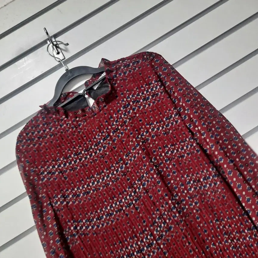 [BUNJANG] Pleated Long Dress Burgundy Pattern 77 / 플리츠 롱 원피스 버건디 패턴 77/옷장꾸미기