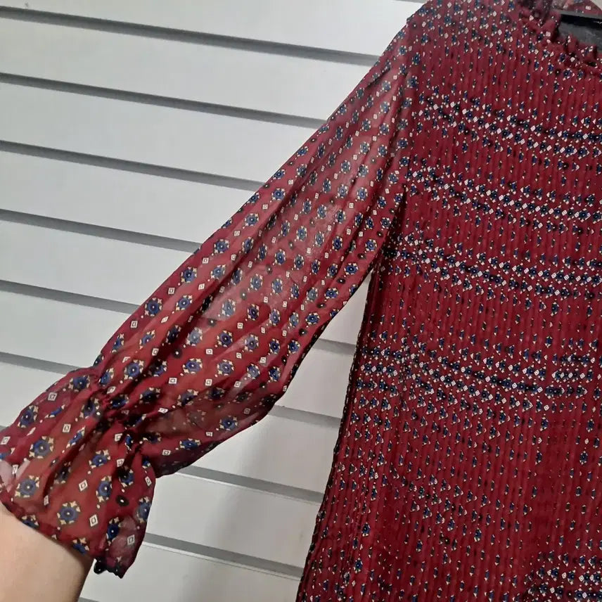 [BUNJANG] Pleated Long Dress Burgundy Pattern 77 / 플리츠 롱 원피스 버건디 패턴 77/옷장꾸미기