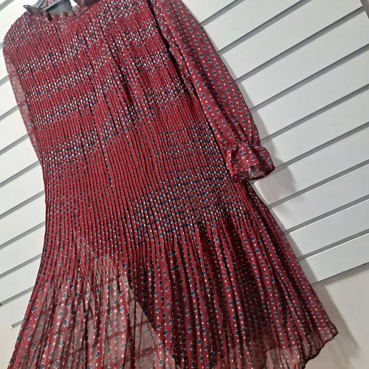 [BUNJANG] Pleated Long Dress Burgundy Pattern 77 / 플리츠 롱 원피스 버건디 패턴 77/옷장꾸미기