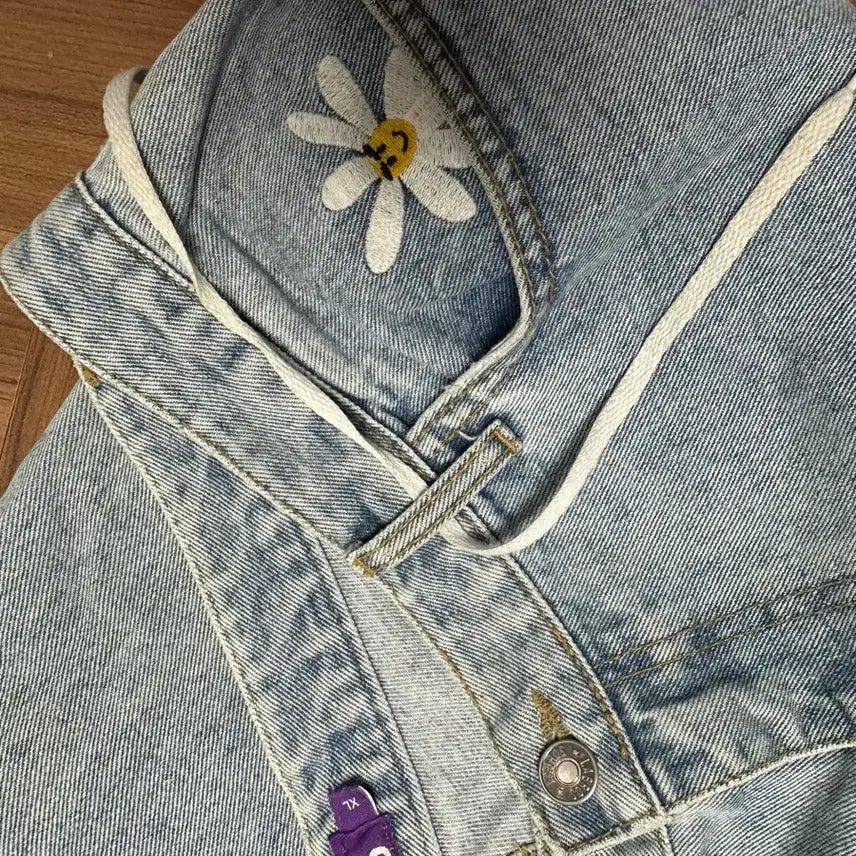 [BUNJANG] LABROS Daisy Embroidery Denim 배기진 (L) / LABROS 라브로스 스마트 데이지 배기진 연청