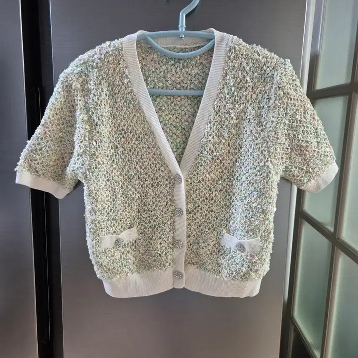 [BUNJANG] Miss Sixty Tweed Cardigan / [실물여신] 미스식스티  쥬얼 단추 트위드 반팔니트 가디건