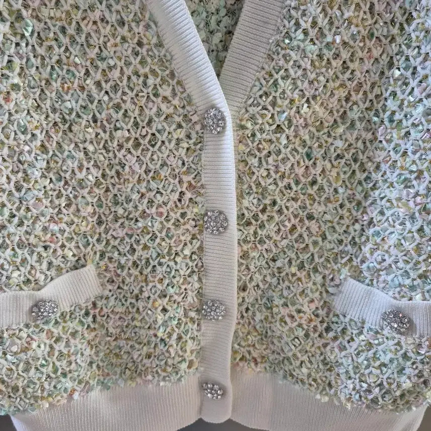 [BUNJANG] Miss Sixty Tweed Cardigan / [실물여신] 미스식스티  쥬얼 단추 트위드 반팔니트 가디건