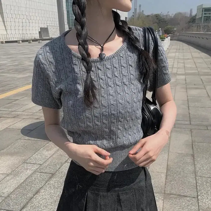 [BUNJANG] Aniewear Twisted Short Sleeve Knit / 애니원모어 꽈배기 반팔 니트
