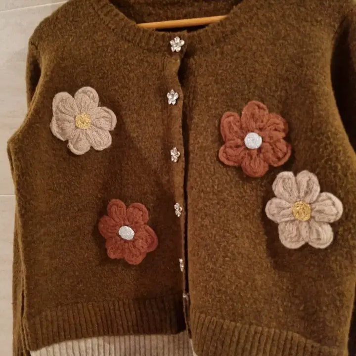 [BUNJANG] Floral Embroidered Brown Cardigan / 꽃 자수 브라운 가디건