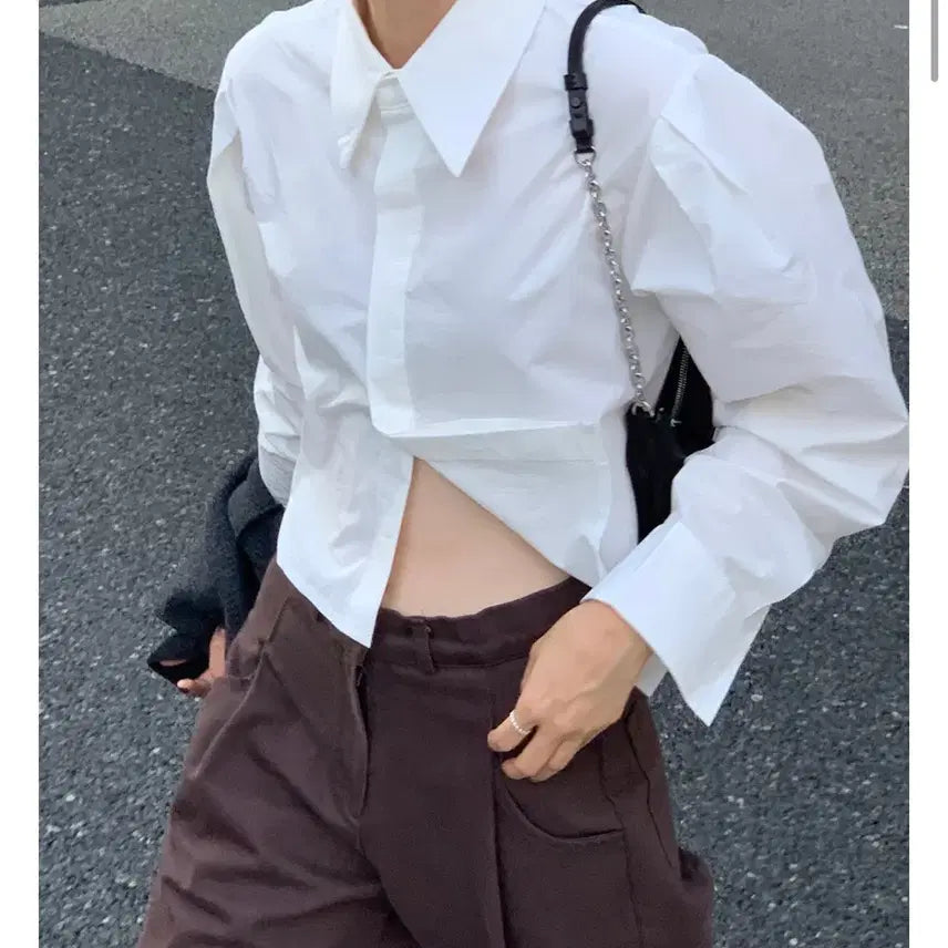 [BUNJANG] Obnine Puff Crop Shirt / [오브나인] 퍼프 크롭 셔츠