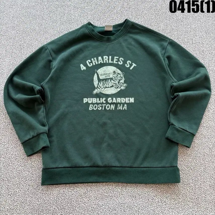 [BUNJANG] Koshort in Boston 고양이 프린팅 맨투맨 그린 XL / Koshort in Boston 고양이 프린팅 맨투맨 그린 XL