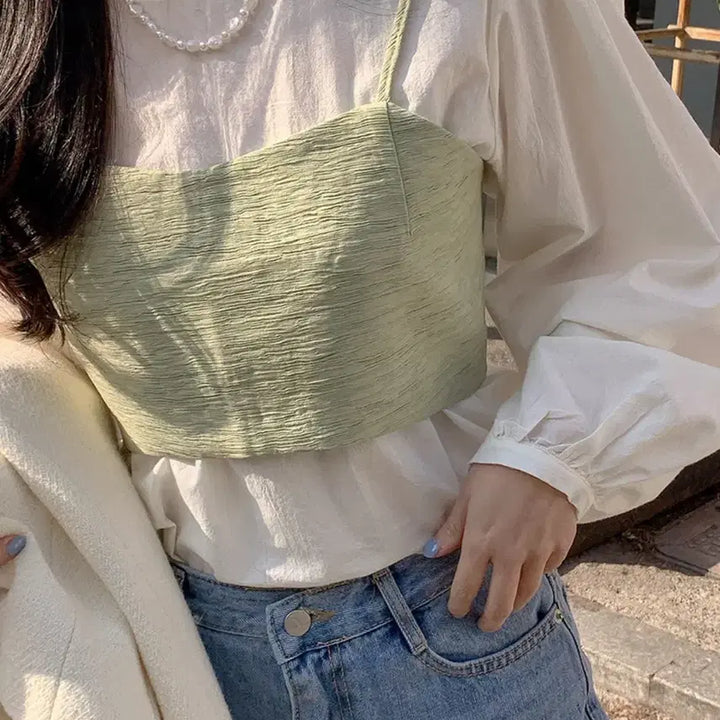 [BUNJANG] Round Blouse &amp; Bustier Set / 라운드블라우스+뷔스티에(세트판매)