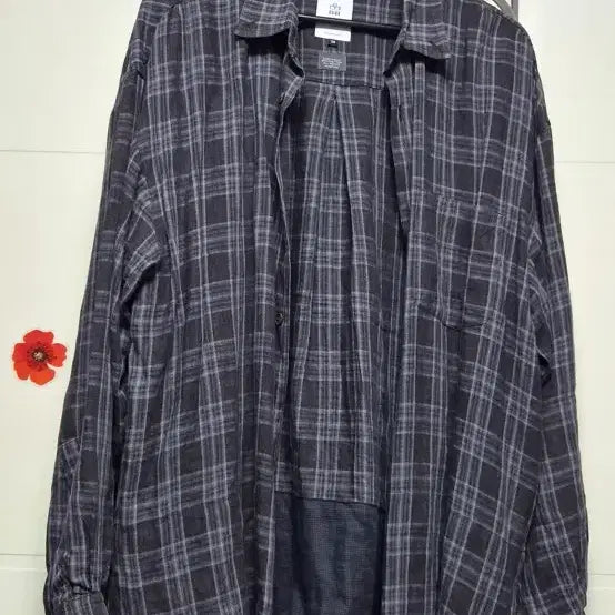 [SOLD OUT] 3) 폴리테루 레이어드 체크셔츠 린넨 네이비