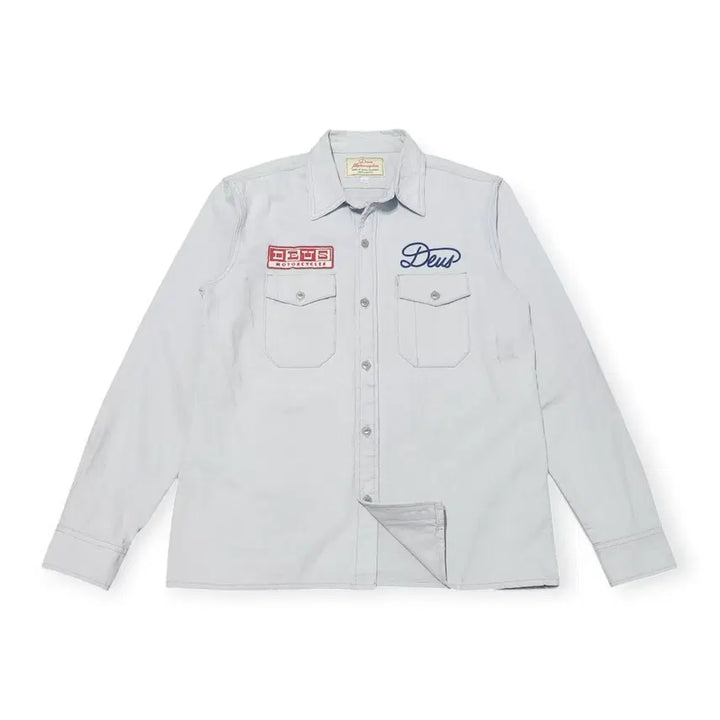 [BUNJANG] Deus Ex Machina Work Shirt Light Grey Embroidered Patch Back Print Streetwear / S)데우스 워크 셔츠 라이트그레이 자수패치 백프린팅 스트릿
