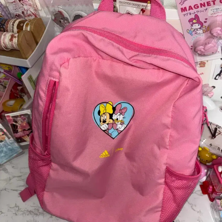 [BUNJANG] Adidas Mickey Mouse Mini Backpack / 아디다스 빈티지 핑크 미키마우스 미니 데이지 콜라보 백팩 가방 파우치