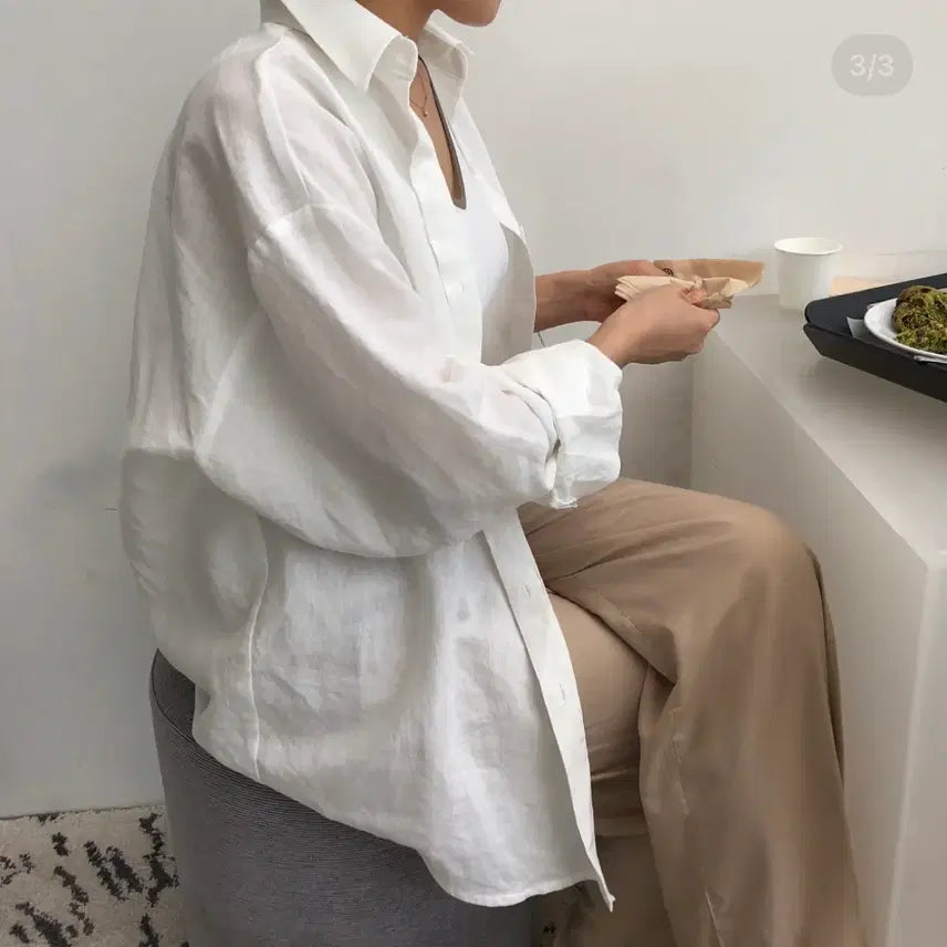 [BUNJANG] Linen White Oversized Shirt / 린넨셔츠 화이트 오버핏셔츠