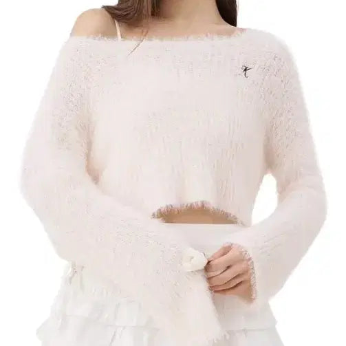 [BUNJANG] Clishare Cloud One-Shoulder Button Knit Pink / 클리시어 클라우드 원숄더 버튼 니트 핑크
