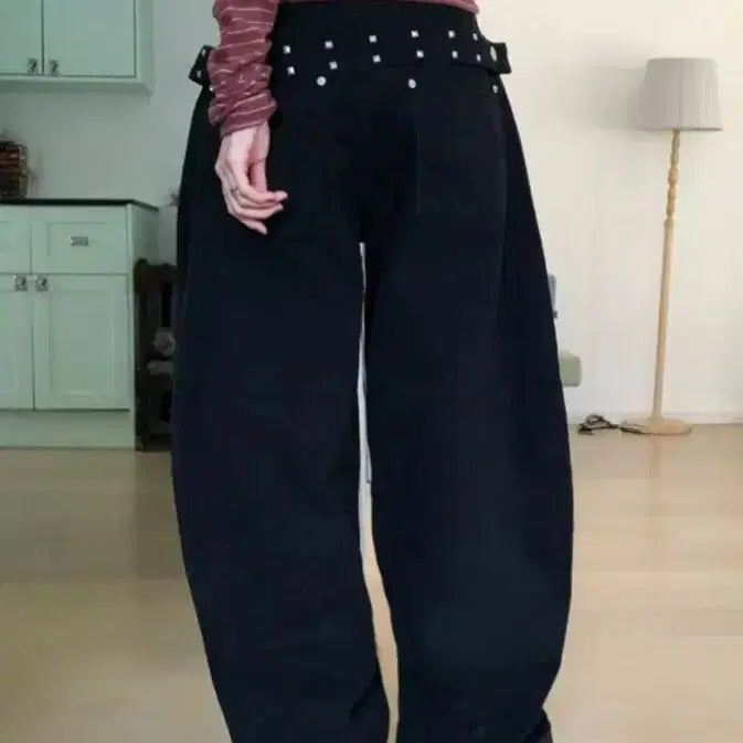 [BUNJANG] Cary Stud Cotton Balloon Pants Black / 캐리 스터드 코튼 벌룬 팬츠 블랙