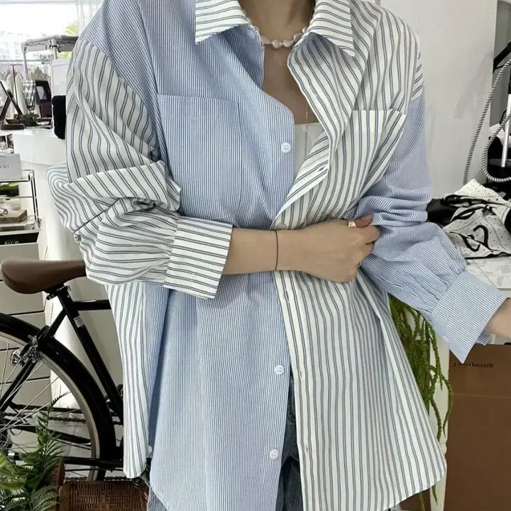[BUNJANG] Two-Tone Striped Shirt / 투톤 스트라이프 셔츠