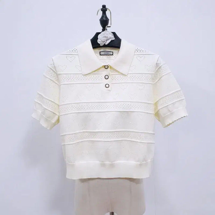 [BUNJANG] Kuo Se Heart Short Sleeve Knit Top / 쿠오세 하트 반팔 니트