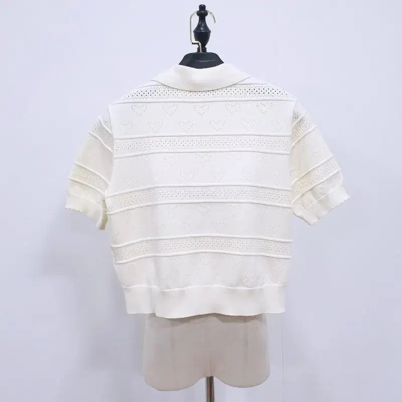 [BUNJANG] Kuo Se Heart Short Sleeve Knit Top / 쿠오세 하트 반팔 니트