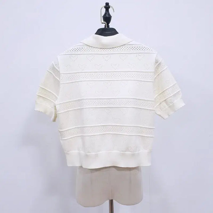 [BUNJANG] Kuo Se Heart Short Sleeve Knit Top / 쿠오세 하트 반팔 니트